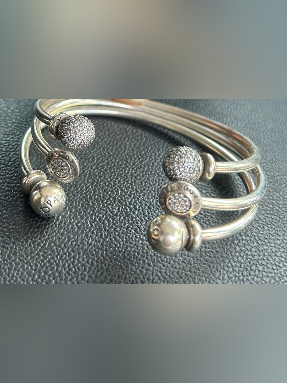 3 Pandora Silver  Pavé Charm Bangle